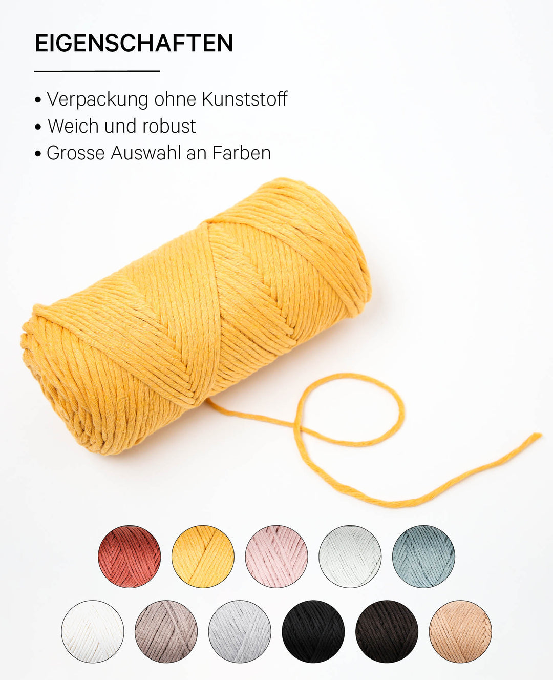 Carina Mustard, Yarn for Crochet, Knitting, Weaving &amp; Macrame Projects, Mustard Yellow, 3 mm x approx. 120 m, approx. 200 g