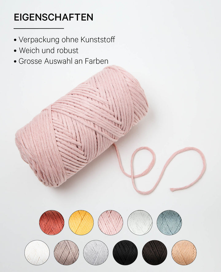 Fil Carina poudre, Lalana pour projets de crochet, tricot, tissage et macramé, rose, 3 mm x env. 120 m, env. 200 g