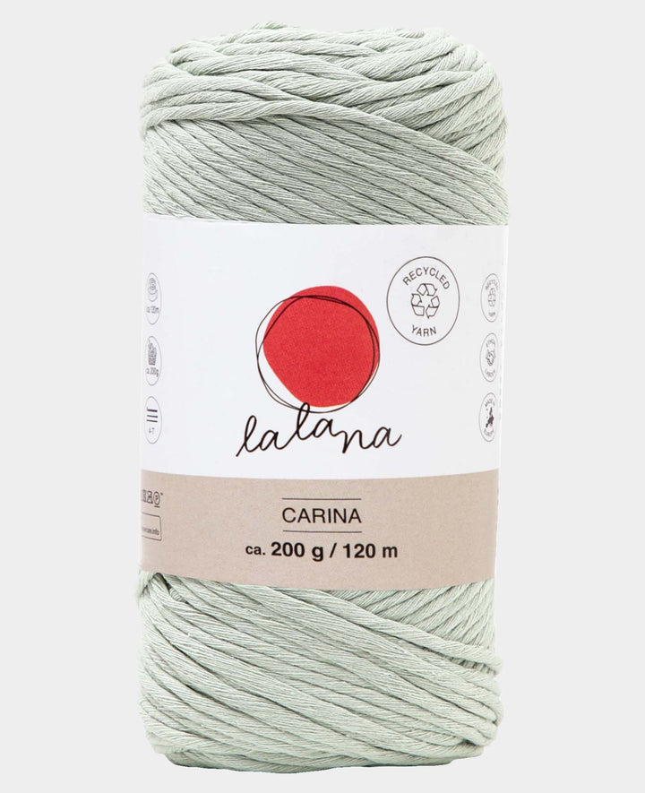 Carina Little Green, Lalana Yarn for Crochet, Knitting, Weaving &amp; Macrame Projects, Grey-Green, 3 mm x approx. 120 m, approx. 200 g