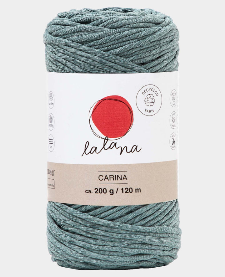 Carina salvia, Lalana Yarn for Crochet, Knitting, Weaving &amp; Macrame Projects, Grey-Blue, 3 mm x approx. 120 m, approx. 200 g