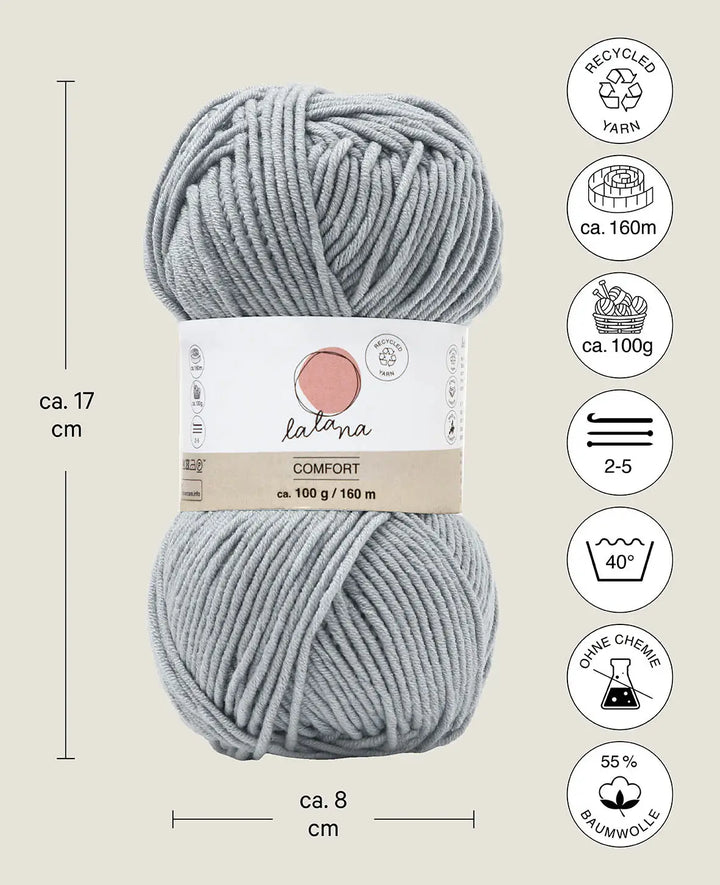 Comfort light grey, Lalana Grau, 3 mm x ca. 160 m, ca. 100 g
