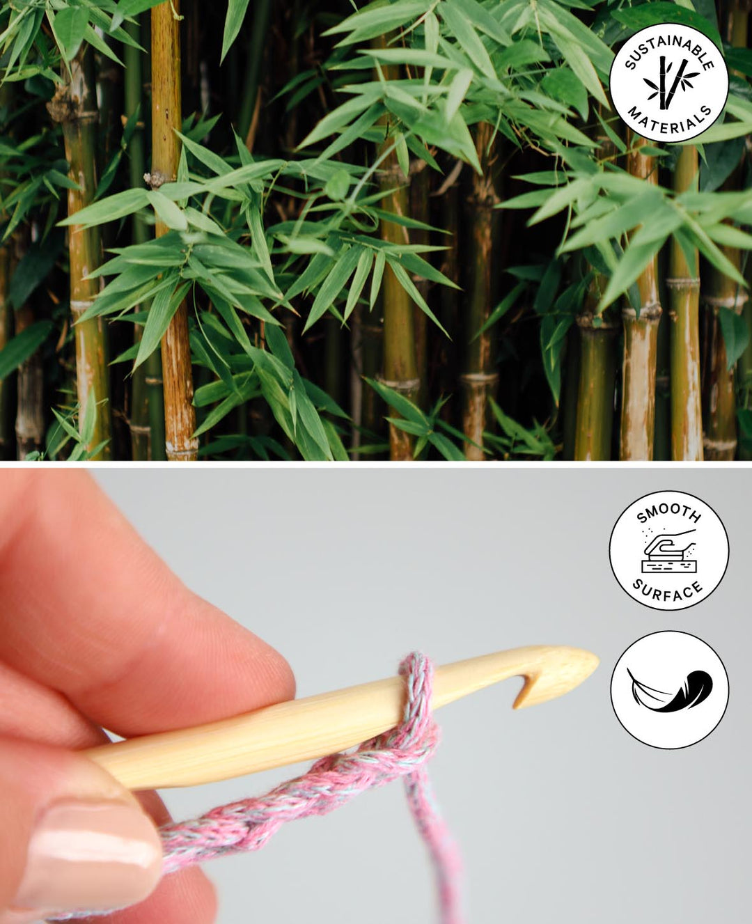 Kit de crochets, crochets en bambou pour débutants et experts, naturel, ø 2.5 / ø 3.5 x 150 mm, 2 pièces