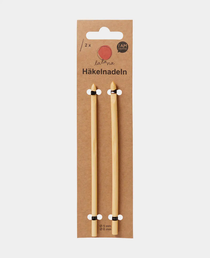 Häkelnadel Set, Bambus-Häkelnadeln für Anfänger und Experten, Natur, ø 5 / ø 6 x 150 mm, 2 Stk.