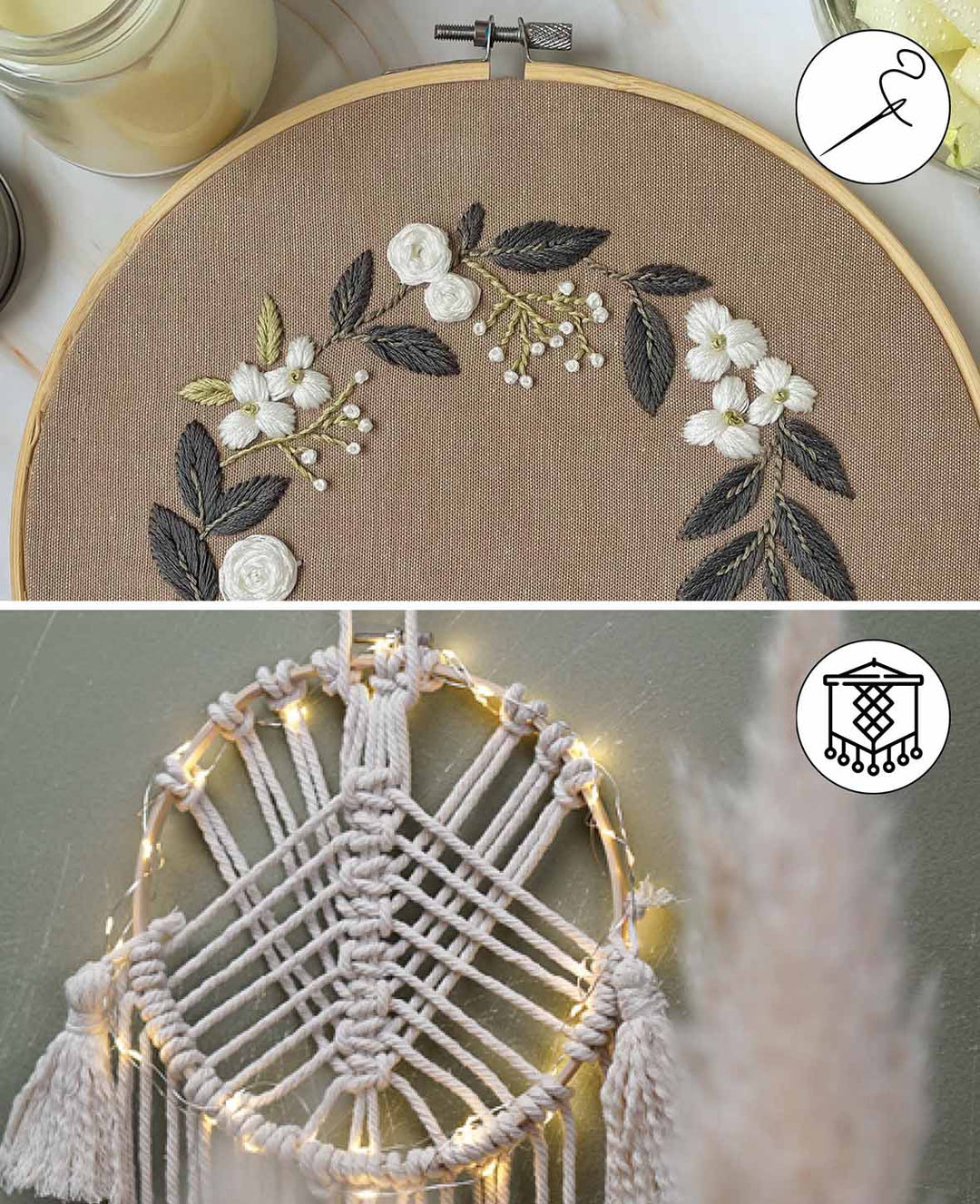 Stickrahmen Set, Kreuzstichrahmen für Anfänger und Experten, Natur, ø 27 / 23 x 1 cm, 2 Stk.