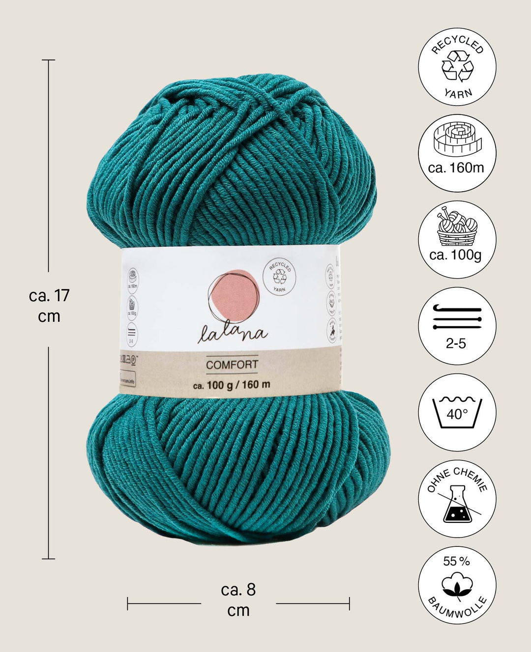Comfort Khaki, Lalana Petrol, 3 mm x approx. 160 m, approx. 100 g