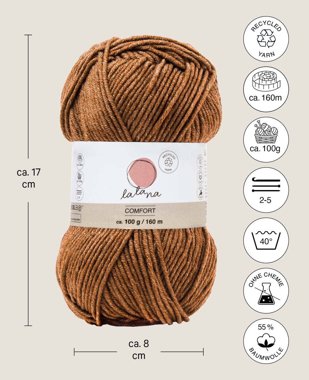 Comfort cognac, brown, 3 mm x approx. 160 m, approx. 100 g