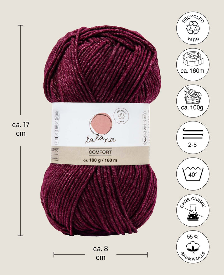 Comfort Burgundy, dark red, 3 mm x approx. 160 m, approx. 100 g