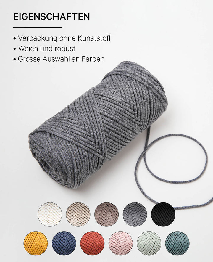 Lady Chain dark grey, Lalana chain yarn for crochet, knitting, knotting &amp; macrame projects, dark grey, approx. 2 mm x 100 m, approx. 200 g