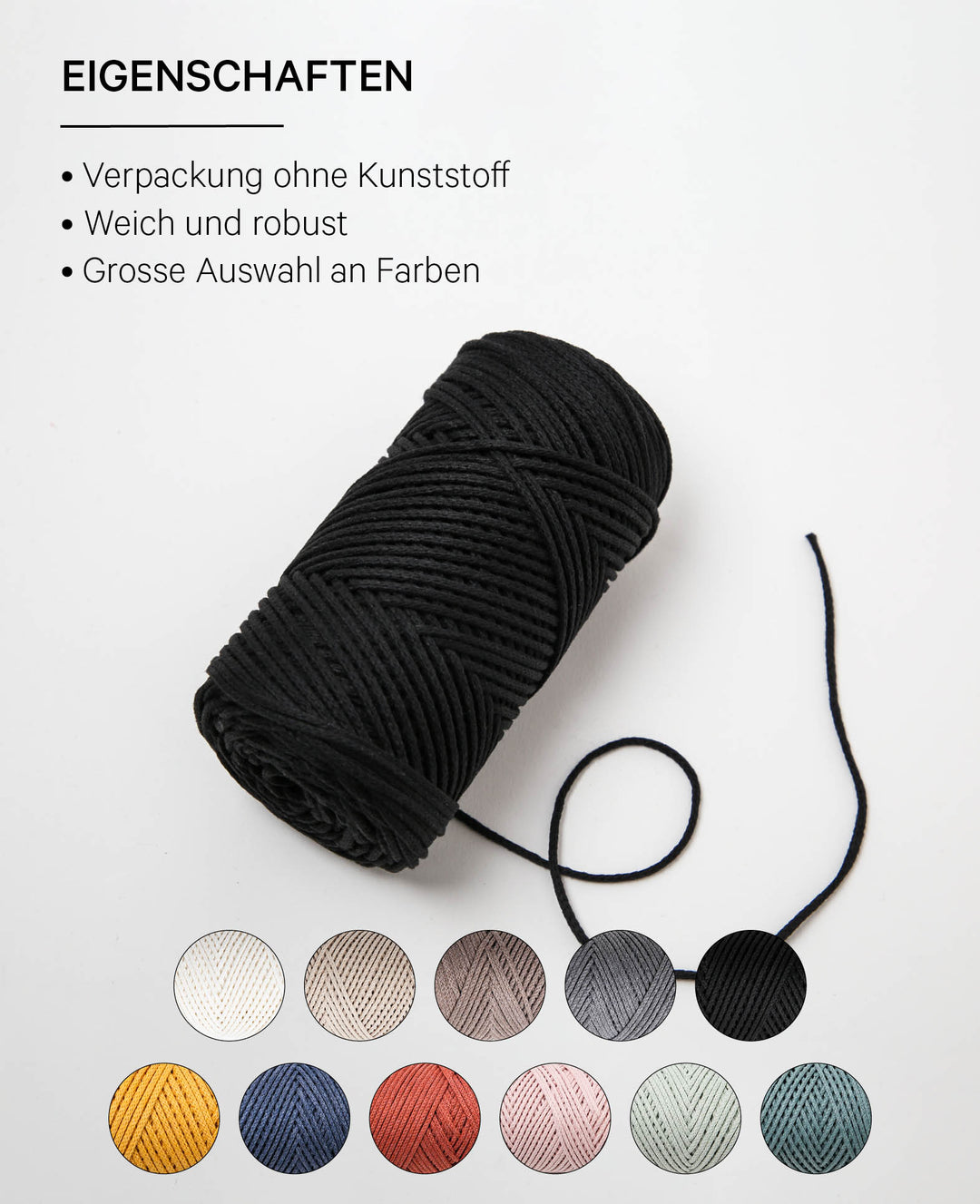Lady Chain black, Lalana chain yarn for crochet, knitting, knotting &amp; macrame projects, black, approx. 2 mm x 100 m, approx. 200 g