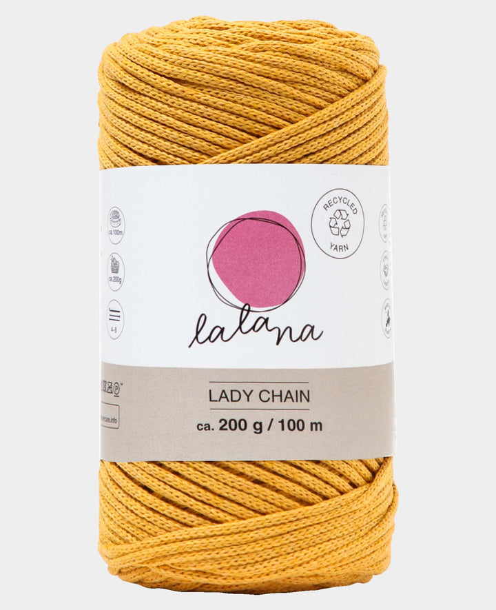 Lady Chain moutarde, fil chaîne Lalana pour le crochet, le tricot, le nouage et les projets de macramé, jaune moutarde, environ 2 mm x 100 m, environ 200 g