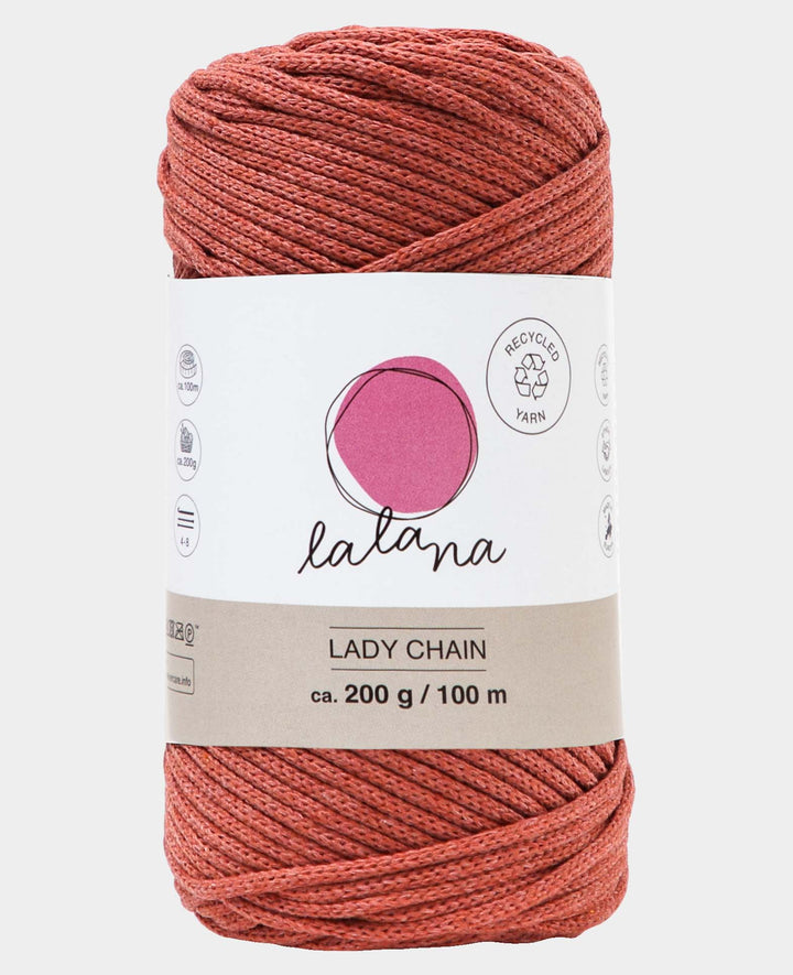 Lady Chain rusty, Lana Chain Yarn for Crochet, Knitting, Knotting &amp; Macrame Projects, Rust Red, approx. 2 mm x 100 m, approx. 200 g