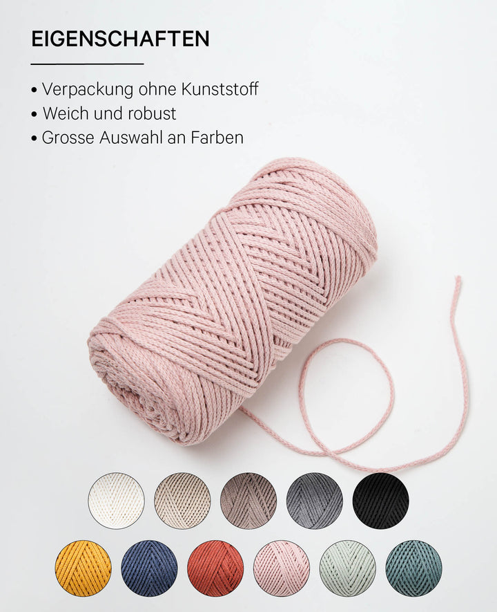 Lady Chain powder, chainette yarn for crochet, knitting, knotting &amp; macramé projects, pink, approx. 2 mm x 100 m, approx. 200 g