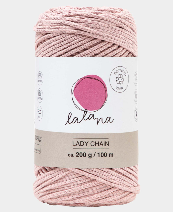 Lady Chain powder, chainette yarn for crochet, knitting, knotting &amp; macramé projects, pink, approx. 2 mm x 100 m, approx. 200 g