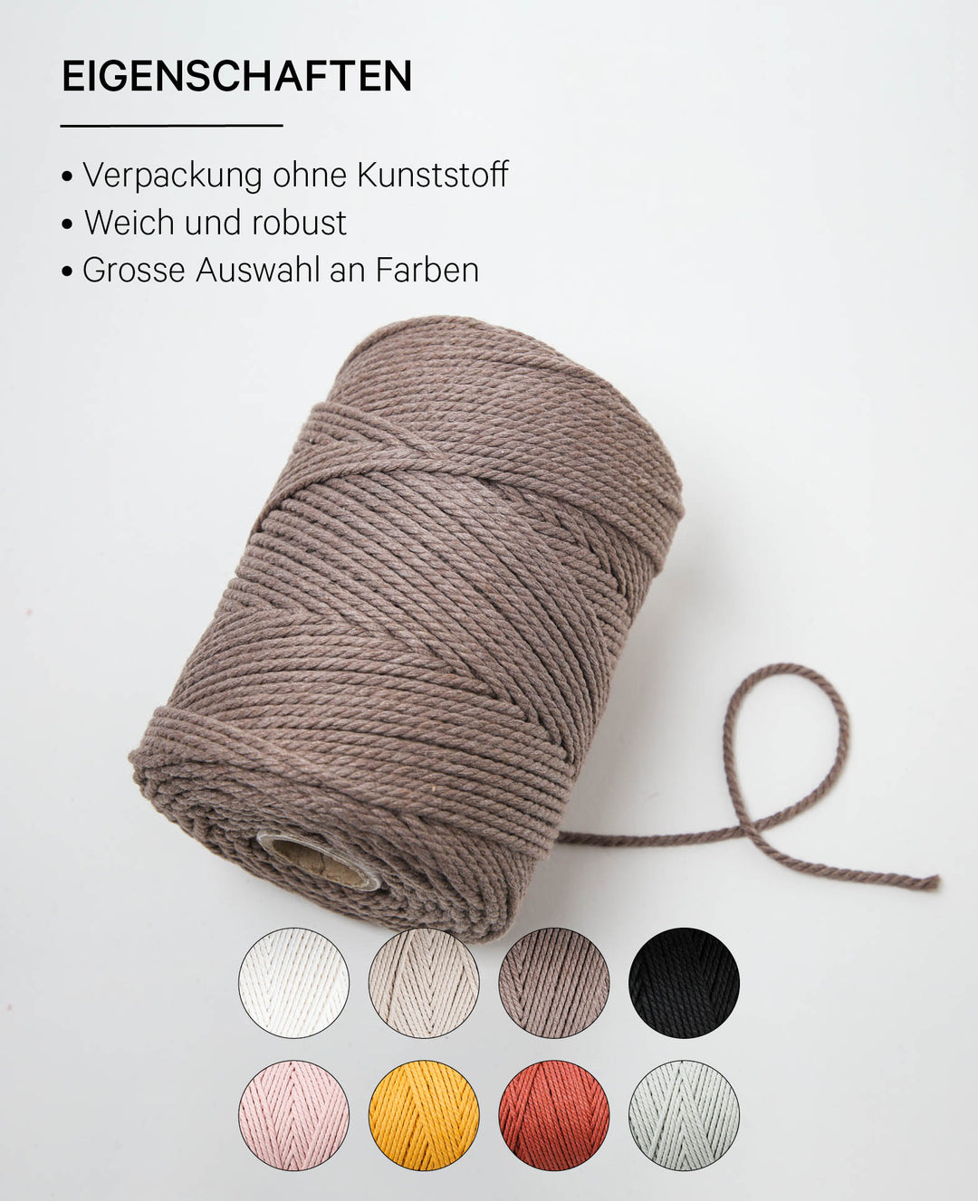 Macrame Rope coffee, Lalana Macrame Yarn for Macrame Projects, Brown, 2 mm x approx. 160 m, approx. 500 g