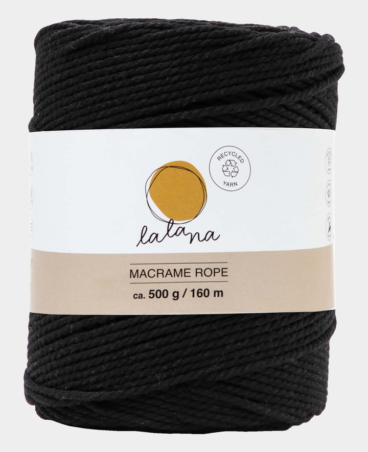Macrame Rope black, Lalana Macrame Yarn for Macrame Projects, Black, 2 mm x approx. 160 m, approx. 500 g