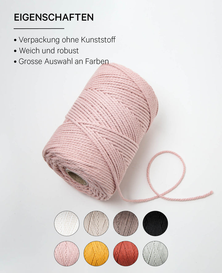 Macrame Rope Powder, Lalana Macrame Yarn for Macrame Projects, Pink, 2 mm x approx. 160 m, approx. 500 g