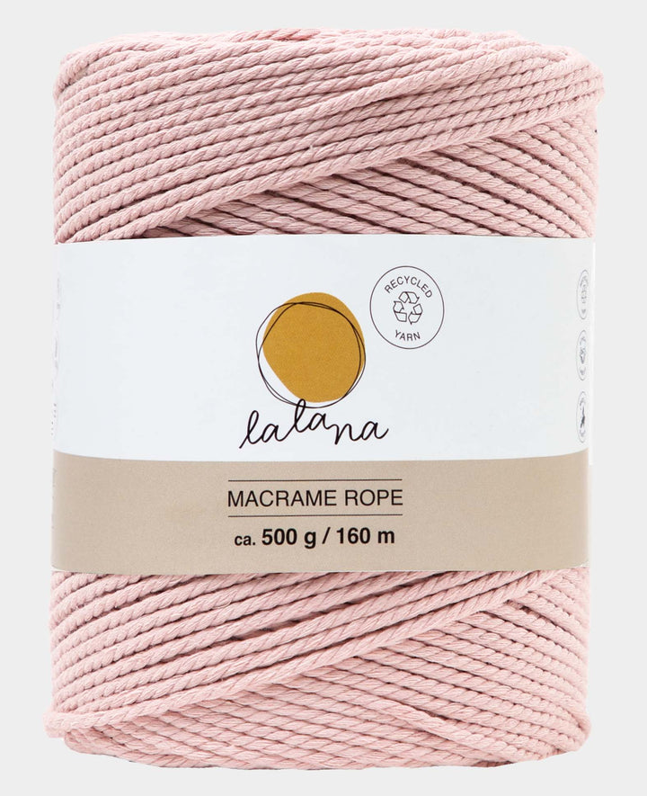 Macrame Rope Powder, Lalana Macrame Yarn for Macrame Projects, Pink, 2 mm x approx. 160 m, approx. 500 g