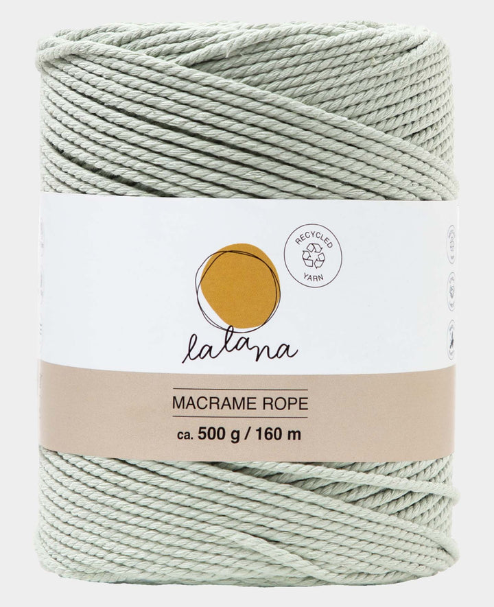 Corde macramé petite verte, fil Lalana pour projets macramé, vert gris, 2 mm x environ 160 m, environ 500 g