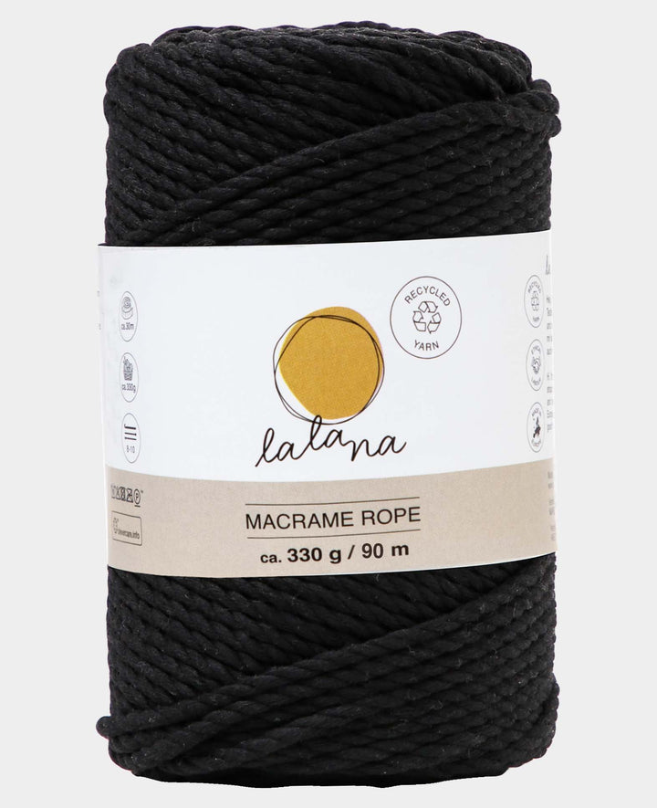 Macrame Rope black, Lalana Macrame Yarn for Macrame Projects, Black, 3 mm x approx. 90 m, approx. 330 g