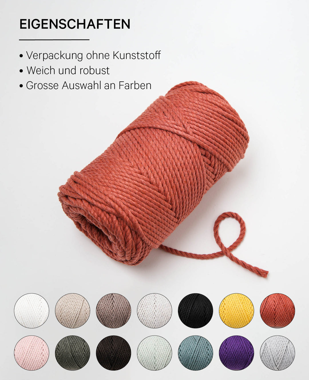 Macrame Rope rusty, Lalana knotting yarn for macrame projects, rust red, 3 mm x approx. 90 m, approx. 330 g