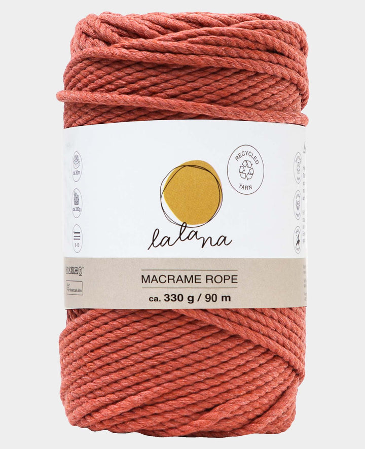 Macrame Rope rusty, Lalana knotting yarn for macrame projects, rust red, 3 mm x approx. 90 m, approx. 330 g