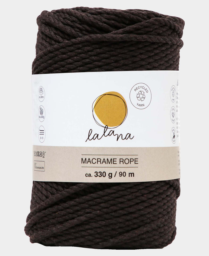 Macrame Rope brown, Lalana knotting yarn for macrame projects, brown, 3 mm x approx. 90 m, approx. 330 g