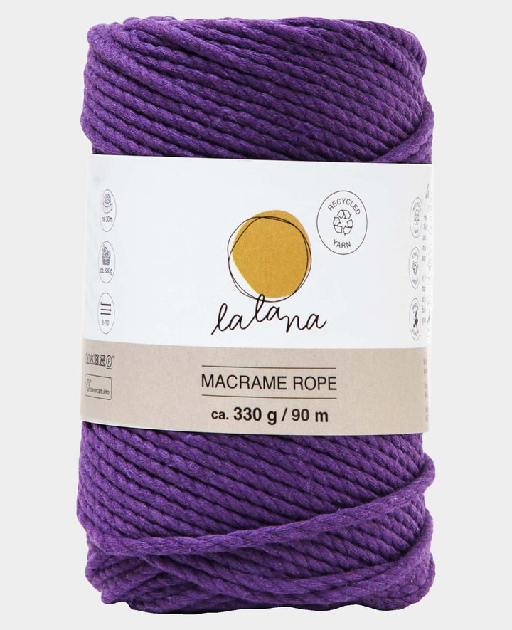Corde macramé mauve, fil à nouer Lalana pour projets macramé, violet, 3 mm x env. 90 m, env. 330 g