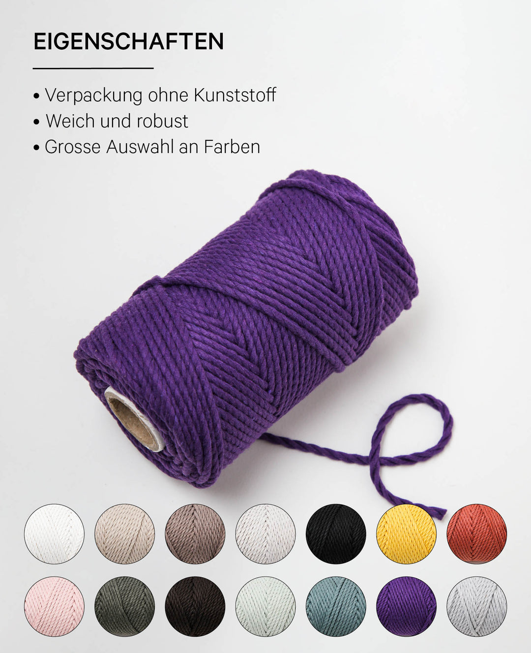 Corde macramé mauve, fil à nouer Lalana pour projets macramé, violet, 3 mm x env. 90 m, env. 330 g