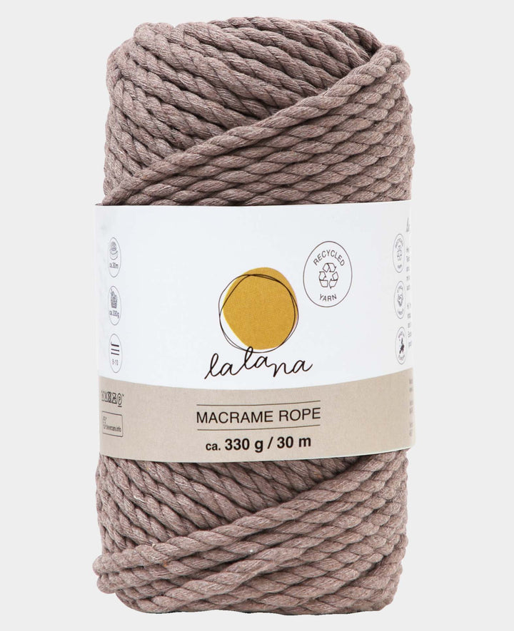 Corde en macramé couleur café, fil de tricot Lalana pour projets de macramé, marron, 5 mm x environ 30 m, environ 330 g
