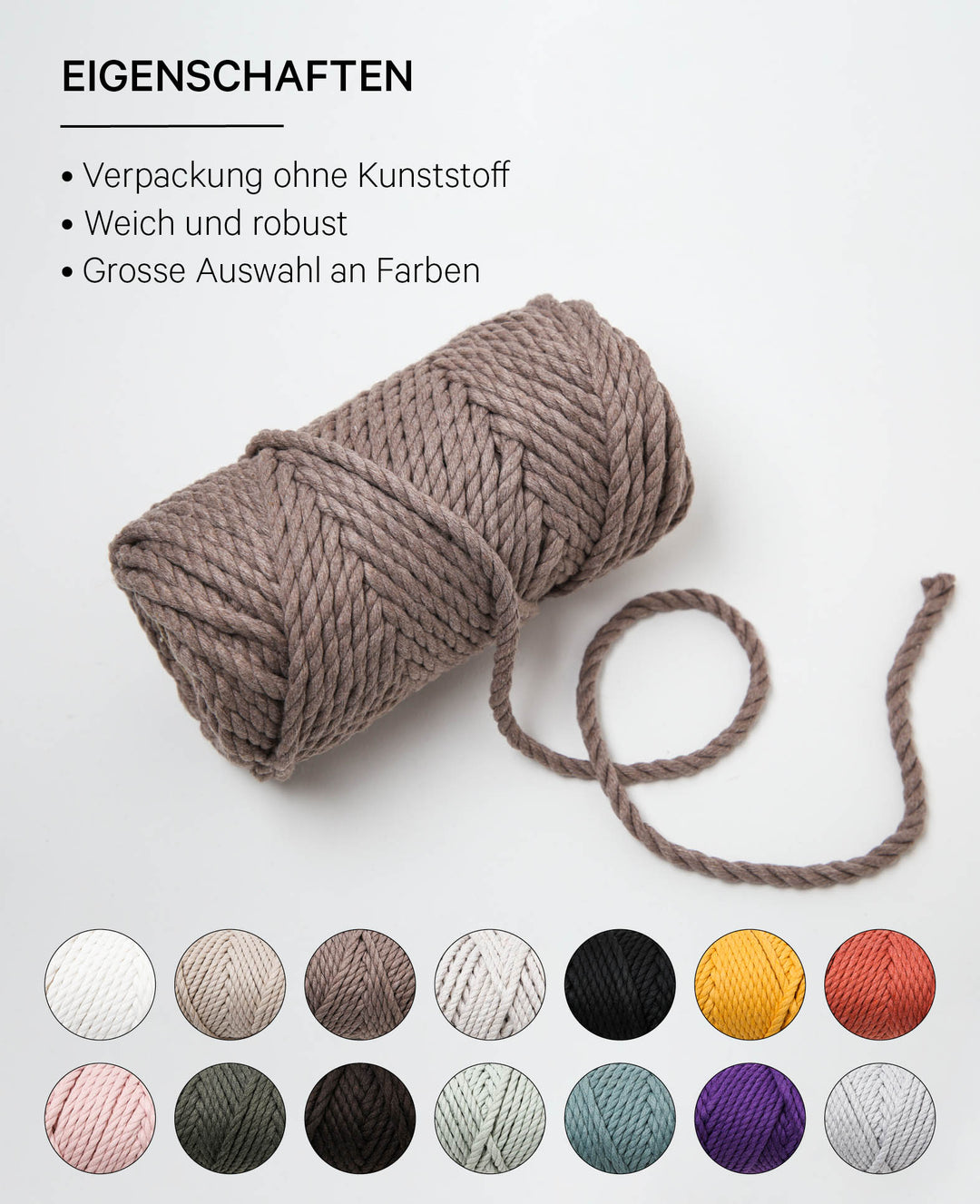 Corde en macramé couleur café, fil de tricot Lalana pour projets de macramé, marron, 5 mm x environ 30 m, environ 330 g