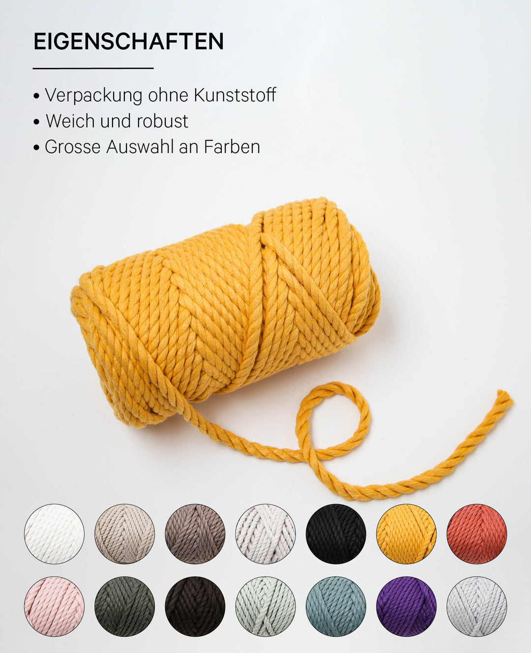 Corde à macramé moutarde, fil à nouer Lalana pour projets macramé, jaune moutarde, 5 mm x env. 30 m, env. 330 g