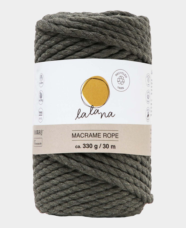 Corde macramé kaki, fil à tricoter Lalana pour projets macramé, couleur terre, 5 mm x environ 30 m, environ 330 g