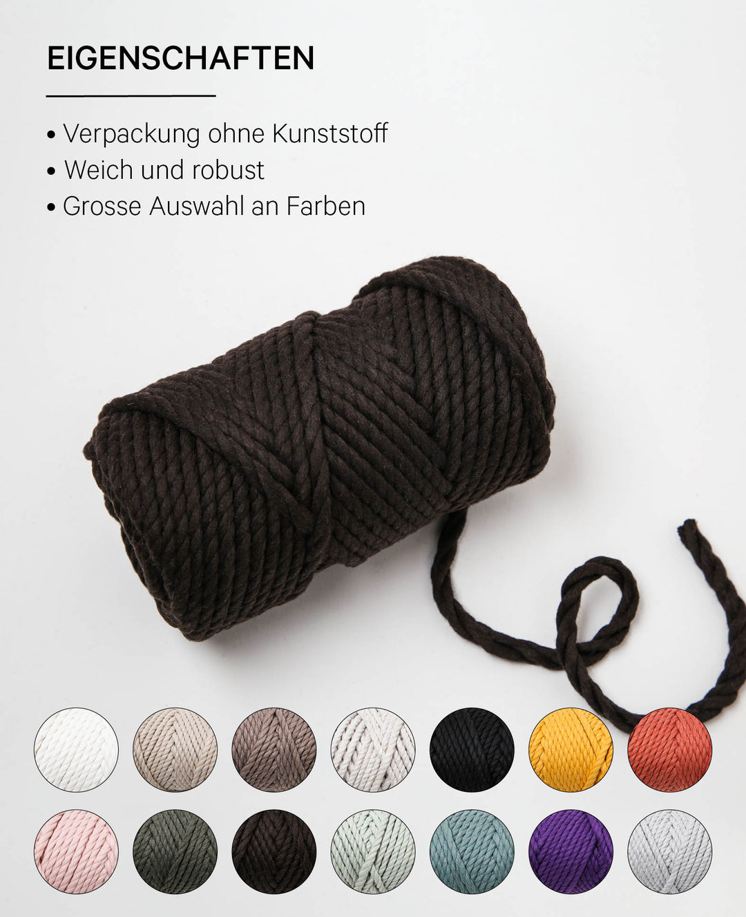 Macrame Rope brown, Lalana Macrame Yarn for Macrame Projects, Brown, 5 mm x approx. 30 m, approx. 330 g
