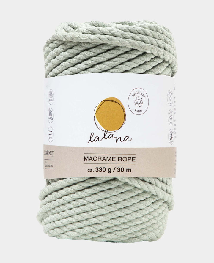 Corde macramé vert clair, fil à nouer Lalana pour projets macramé, gris-vert, 5 mm x env. 30 m, env. 330 g