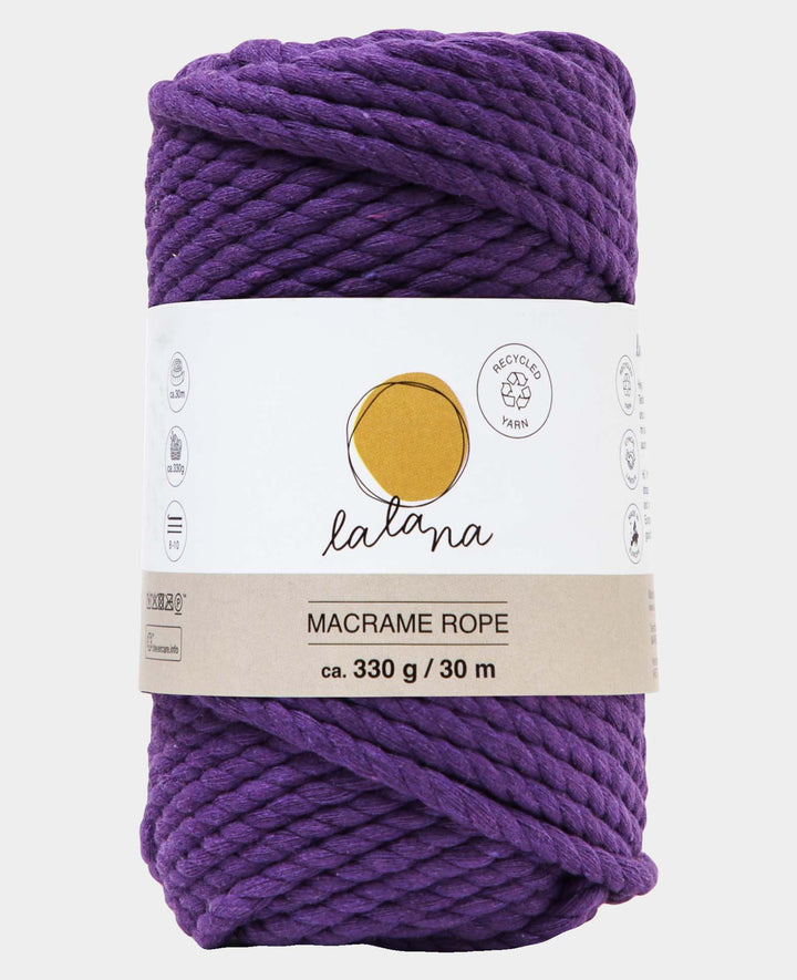Corde macramé mauve, fil à nouer Lalana pour projets macramé, violet, 5 mm x env. 30 m, env. 330 g