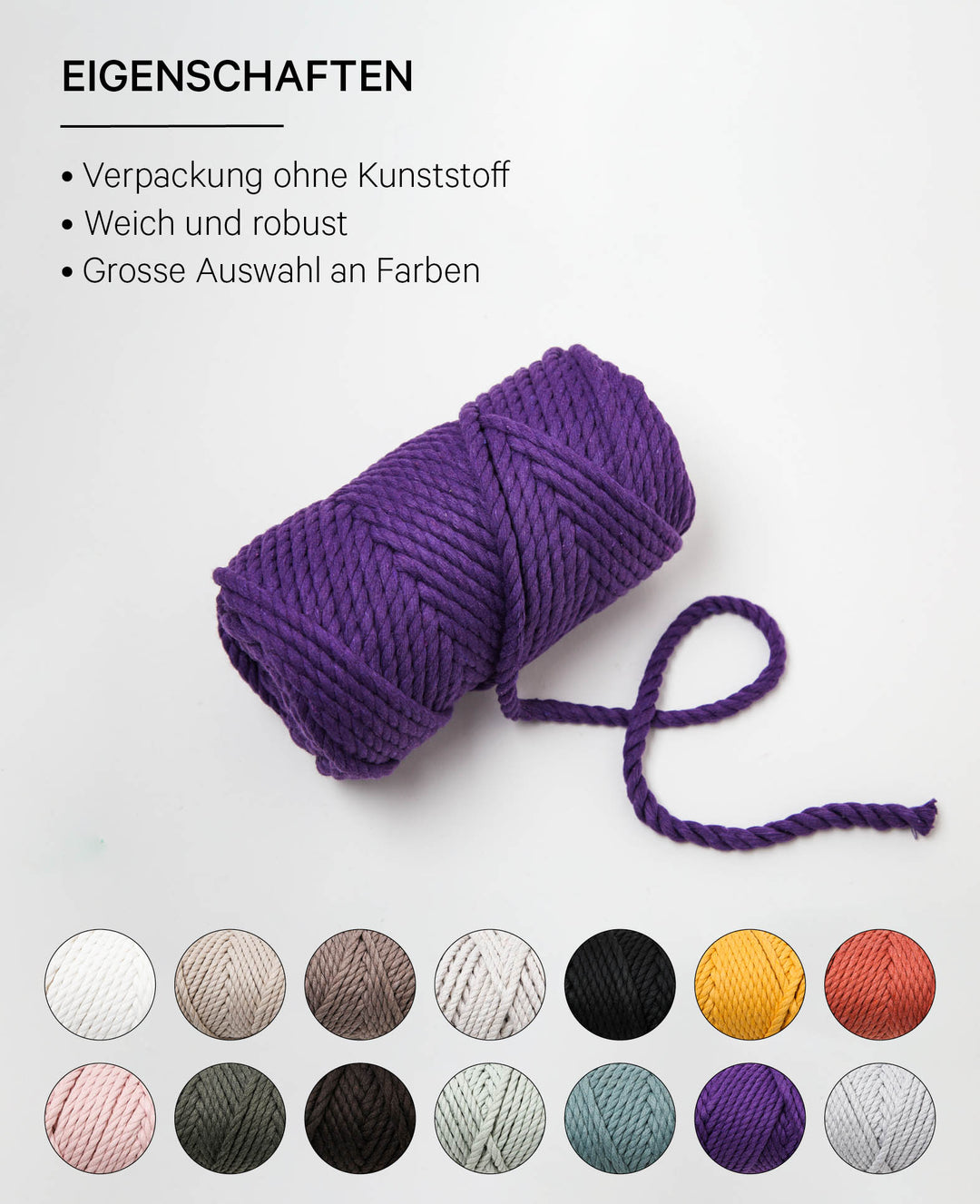 Corde macramé mauve, fil à nouer Lalana pour projets macramé, violet, 5 mm x env. 30 m, env. 330 g