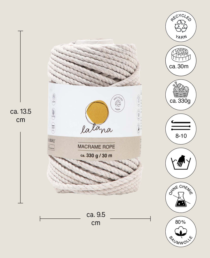 Macrame Rope Stone, Lalana Macrame Yarn for Macrame Projects, Grey, 5mm x approx. 30m, approx. 330g