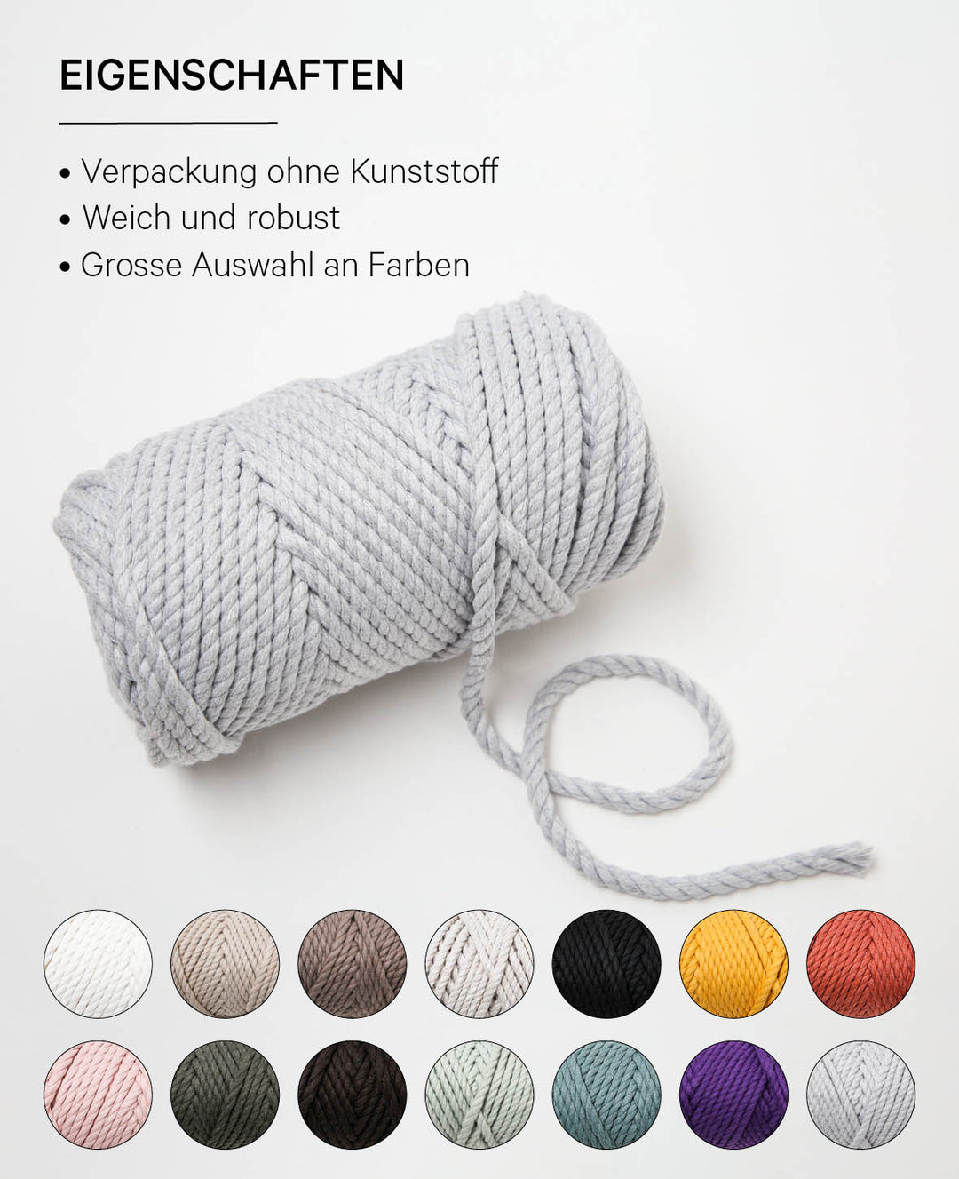 Macrame Rope Stone, Lalana Macrame Yarn for Macrame Projects, Grey, 5mm x approx. 30m, approx. 330g