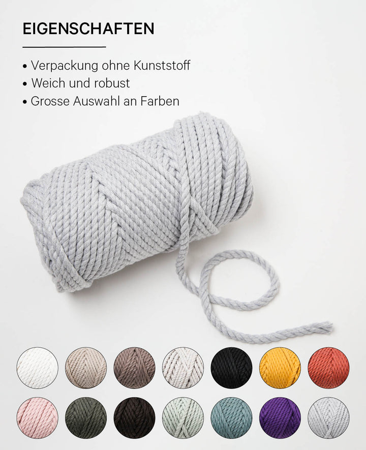 Macrame Rope Stone, Lalana Macrame Yarn for Macrame Projects, Grey, 5mm x approx. 30m, approx. 330g