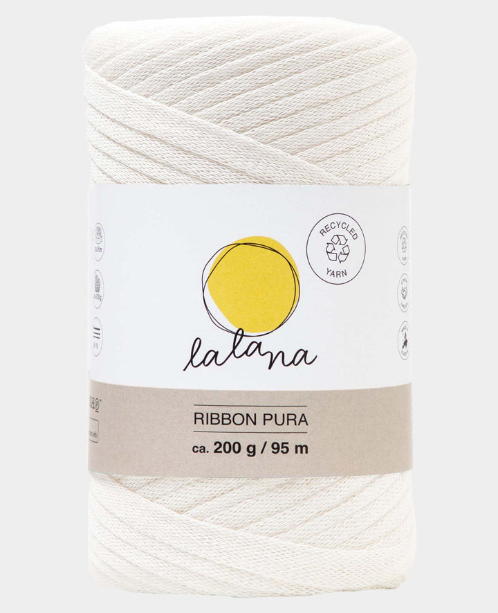 Ribbon Pura cream, Lalana ribbon yarn for crochet, knitting, knotting &amp; macrame projects, cream color, approx. 8 x 1 mm x 95 m, approx. 200 g