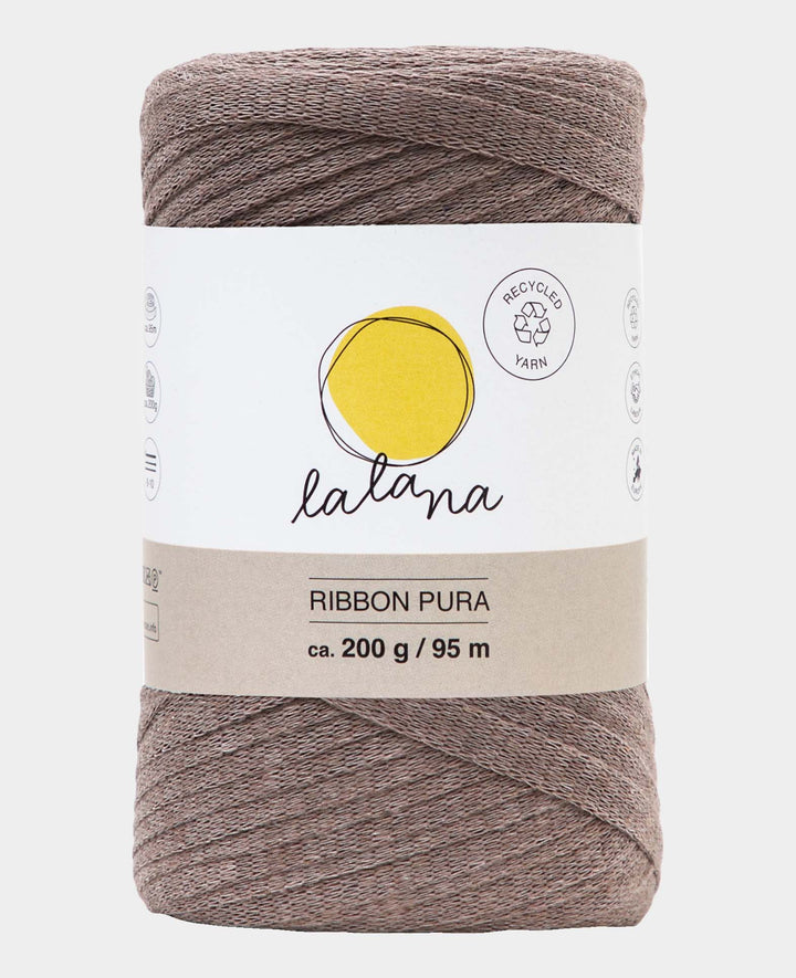Ribbon Pura coffee, Lalana Ribbon yarn for crochet, knitting, knotting &amp; macrame projects, brown, approx. 8 x 1 mm x 95 m, approx. 200 g