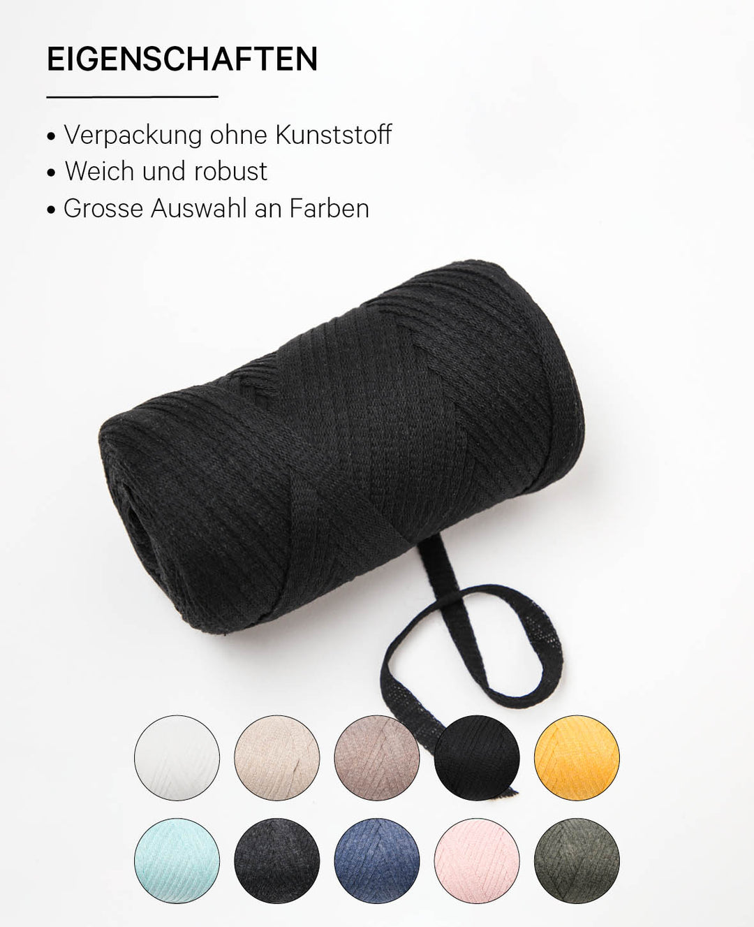 Ruban Pura noir, fil Lalana pour le crochet, le tricot, le nouage et les projets de macramé, noir, environ 8 x 1 mm x 95 m, environ 200 g