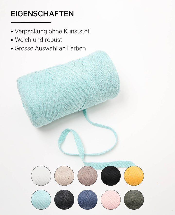 Ribbon Pura mint, tape yarn for crocheting, knitting, knotting &amp; macrame projects, mint green, approx. 8 x 1 mm x 95 m, approx. 200 g
