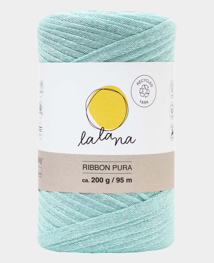 Ribbon Pura mint, tape yarn for crocheting, knitting, knotting &amp; macrame projects, mint green, approx. 8 x 1 mm x 95 m, approx. 200 g