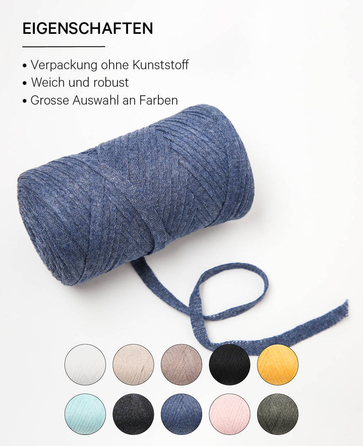 Ribbon Pura Jeans, Lalana Tape Yarn for Crocheting, Knitting, Knotting &amp; Macrame Projects, Blue-Grey, approx. 8 x 1 mm x 95 m, approx. 200 g