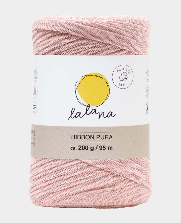 Ribbon Pura powder, Lalana ribbon yarn for crochet, knitting, knotting &amp; macrame projects, pink, approx. 8 x 1 mm x 95 m, approx. 200 g