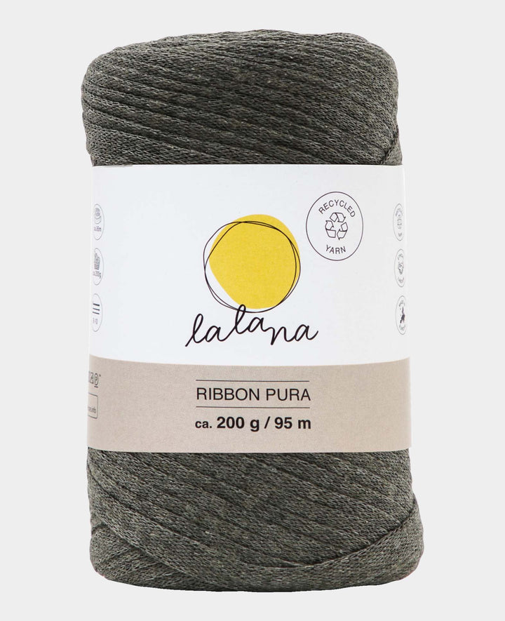 Ribbon Pura khaki, ribbon yarn for crocheting, knitting, knotting &amp; macramé projects, earthy color, approx. 8 x 1 mm x 95 m, approx. 200 g