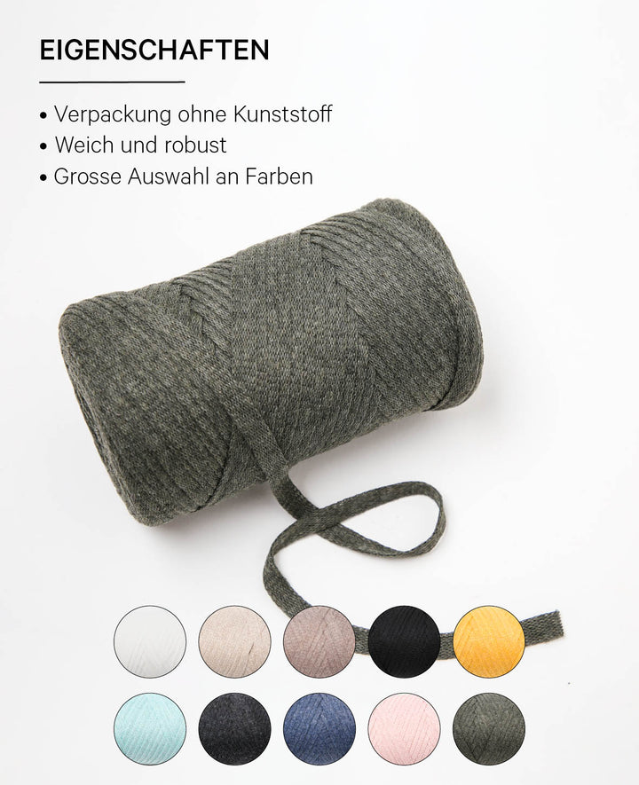 Ribbon Pura khaki, ribbon yarn for crocheting, knitting, knotting &amp; macramé projects, earthy color, approx. 8 x 1 mm x 95 m, approx. 200 g