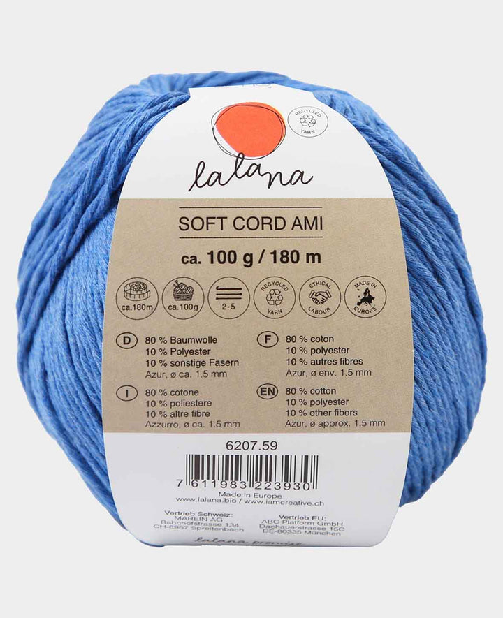 Cordon doux Ami azur Lalana Fil standard, bleu, environ 1,5 mm x 180 m, environ 100 g