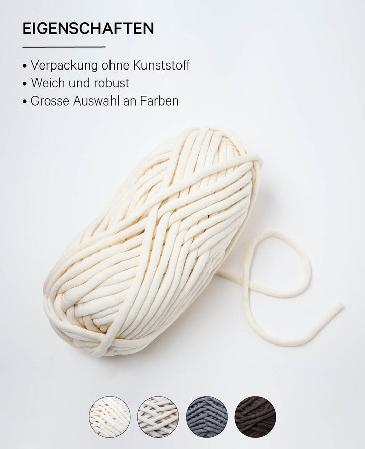 Crème Soft Tube, fil tubulaire Lalana pour crochet, tricot, nouage et projets de macramé, couleur crème, env. 6 mm x 58 m, env. 200 g